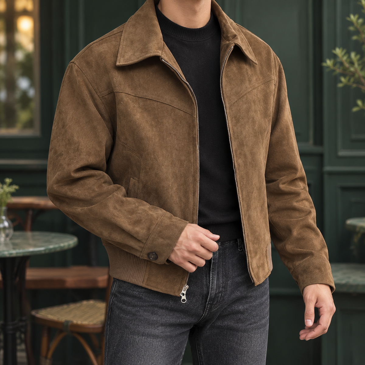 Homme Blouson Fermeture Zippée Col Rabattu