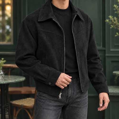 Homme Blouson Fermeture Zippée Col Rabattu
