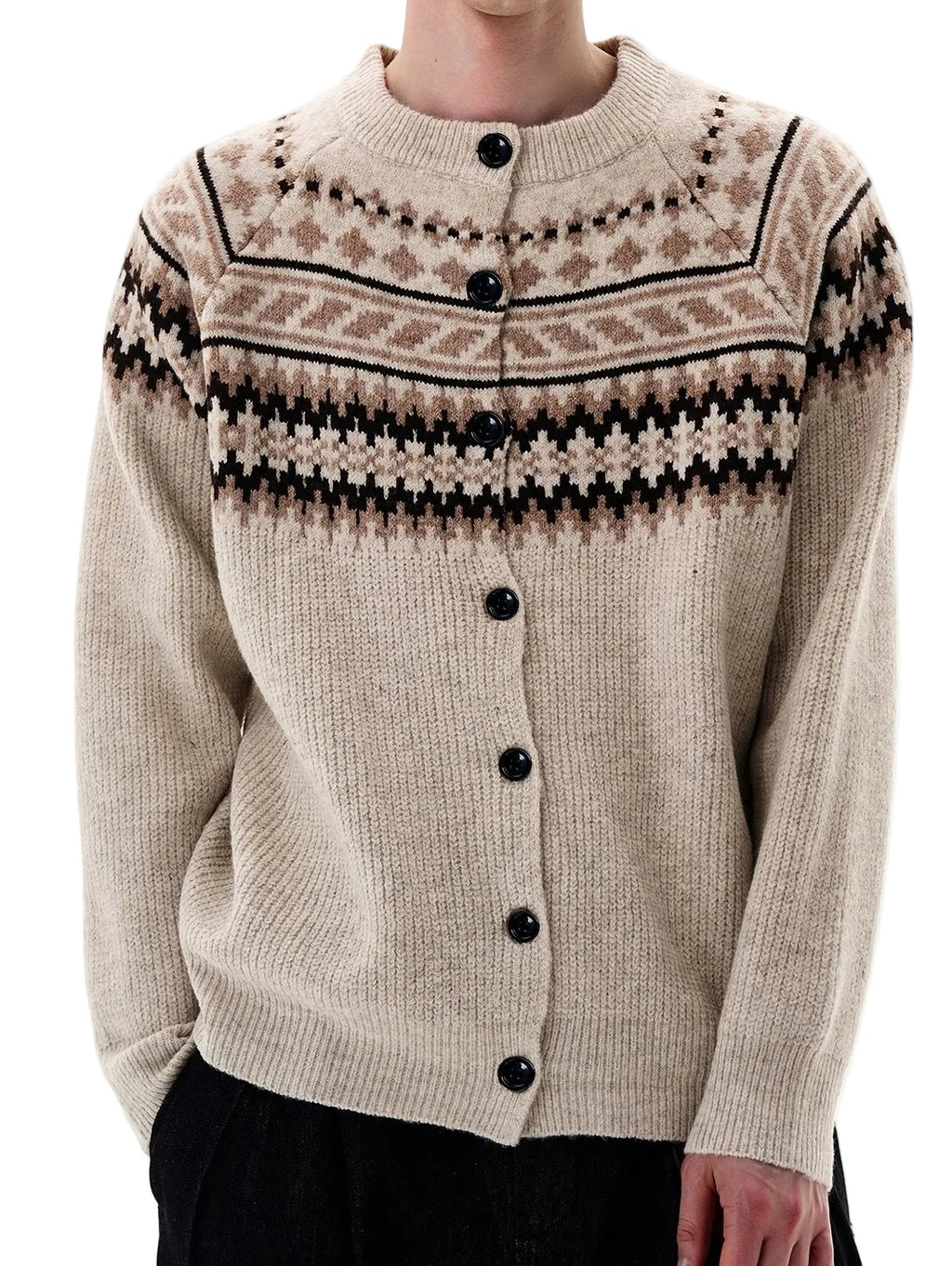 Homme Cardigan Col Rond Manches Raglan Boutonné