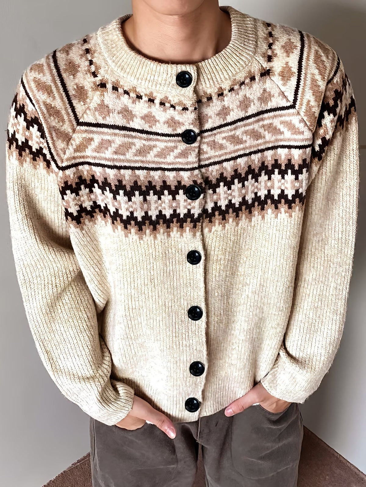 Homme Cardigan Col Rond Manches Raglan Boutonné