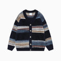 Homme Cardigan Col V Rayures Boutonné