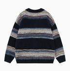 Homme Cardigan Col V Rayures Boutonné