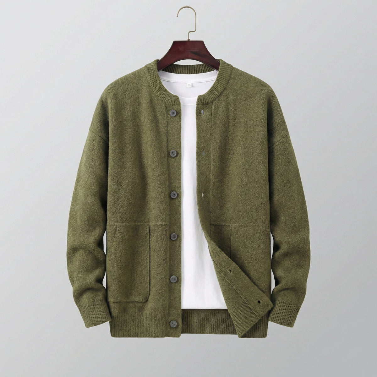 Homme Cardigan Fermeture Boutonnée Col Rond
