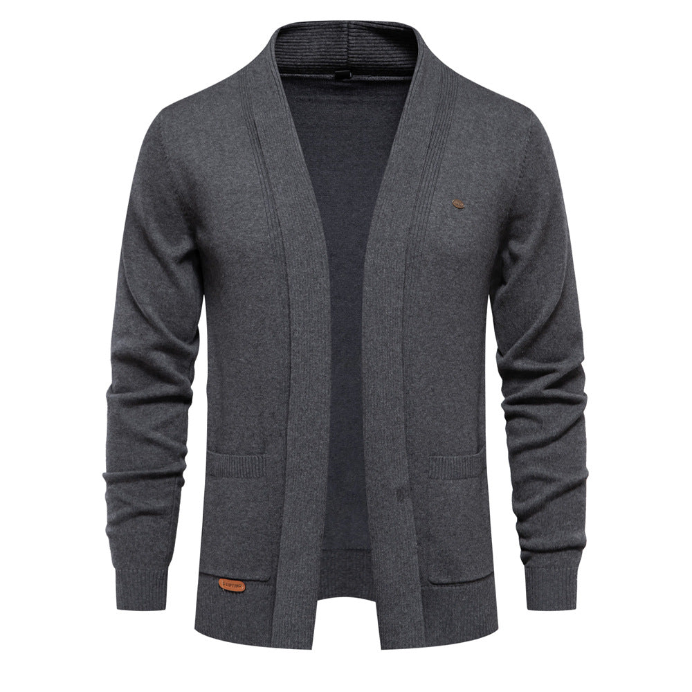 Homme Cardigan Col Châle Poches Plaquées