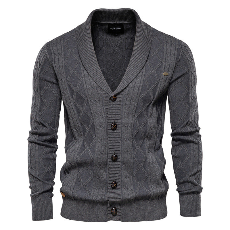Homme Cardigan Col Châle Motifs Relief