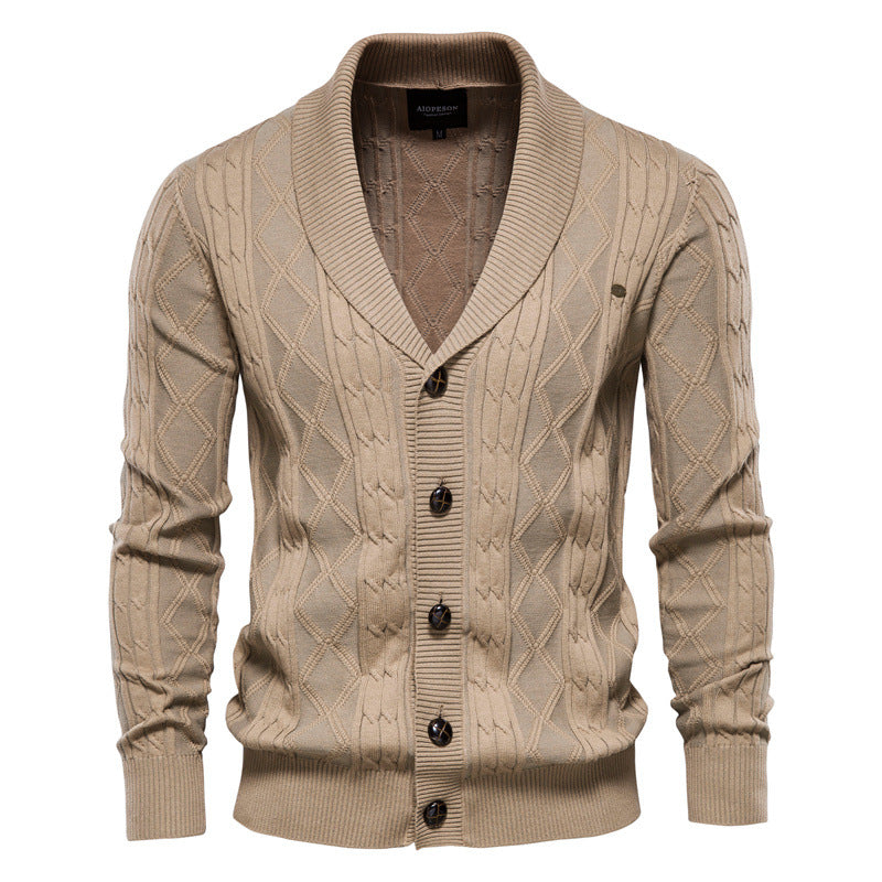 Homme Cardigan Col Châle Motifs Relief