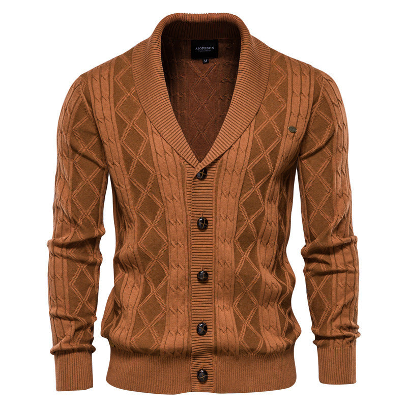 Homme Cardigan Col Châle Motifs Relief