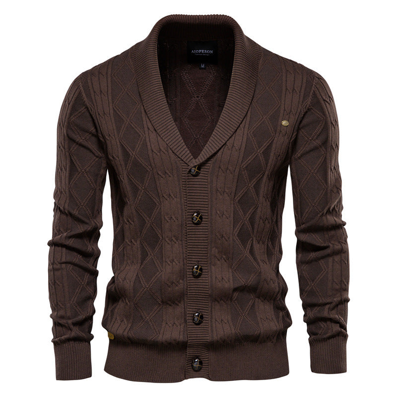 Homme Cardigan Col Châle Motifs Relief