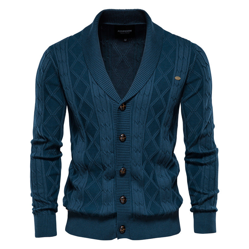 Homme Cardigan Col Châle Motifs Relief