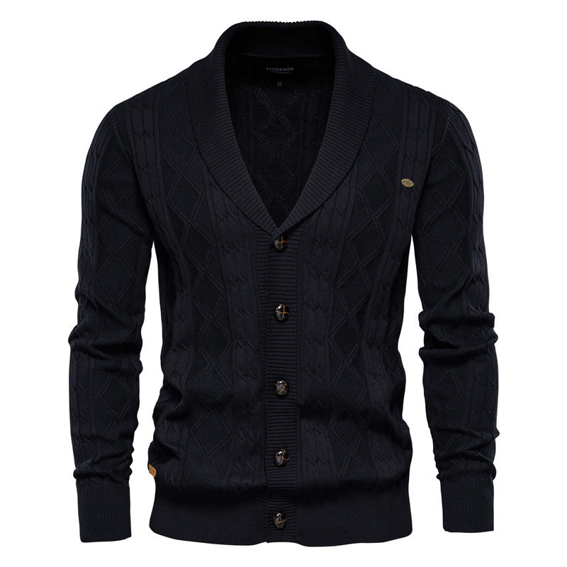 Homme Cardigan Col Châle Motifs Relief