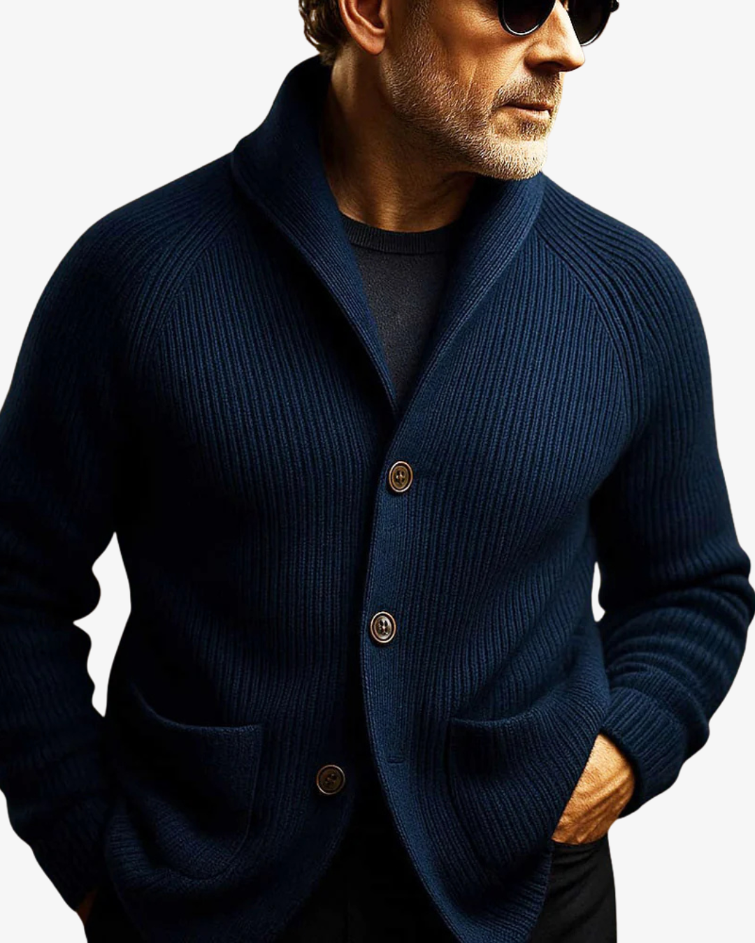 Homme Cardigan Col Châle Maille Côtelée