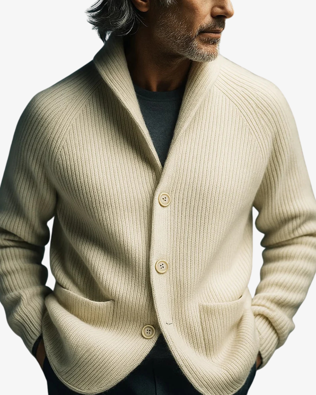 Homme Cardigan Col Châle Maille Côtelée
