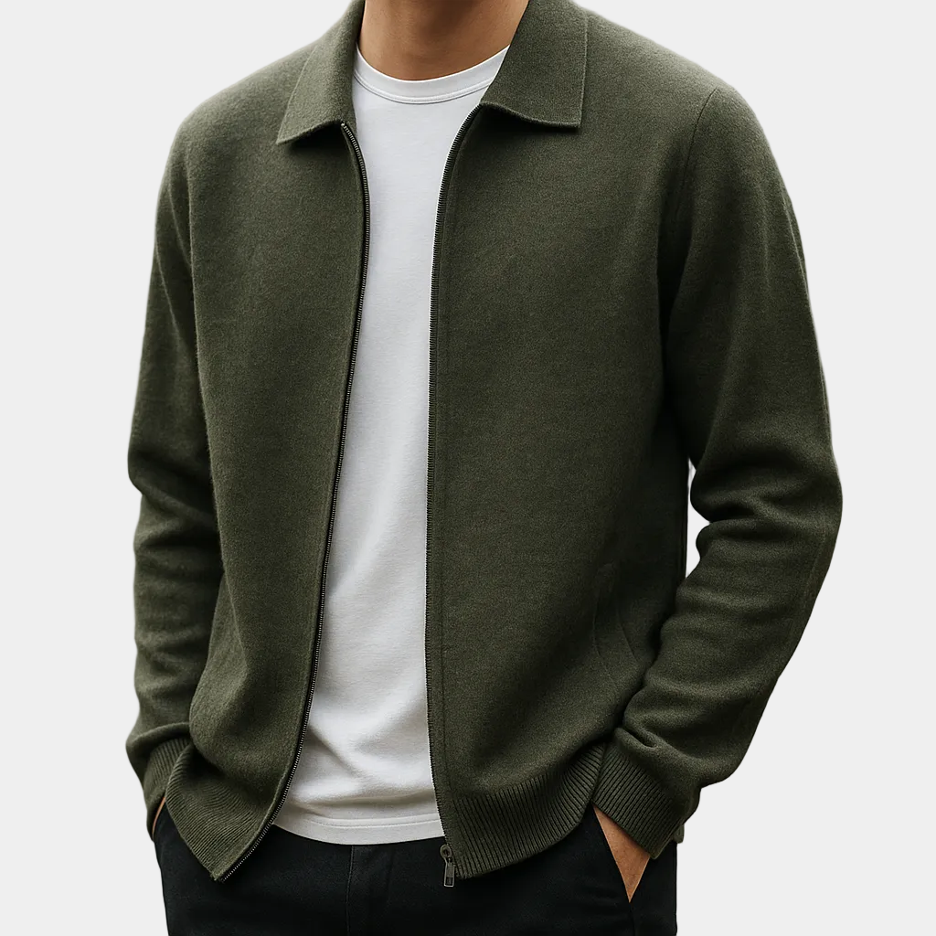 Homme Cardigan Fermeture Zippée Col Chemise