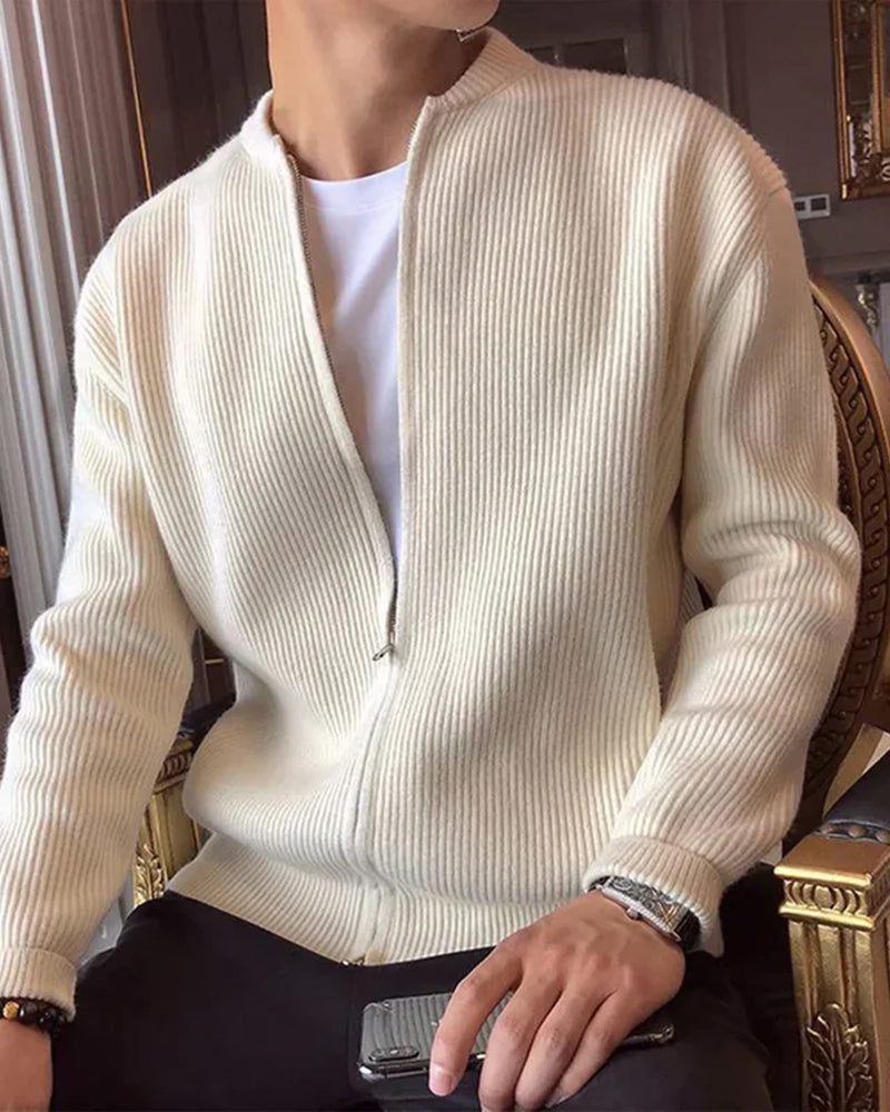Homme Cardigan Fermeture Zippée Col Rond