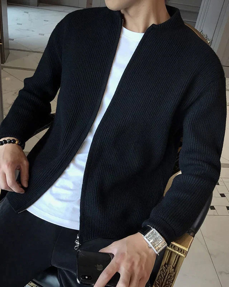Homme Cardigan Fermeture Zippée Col Rond