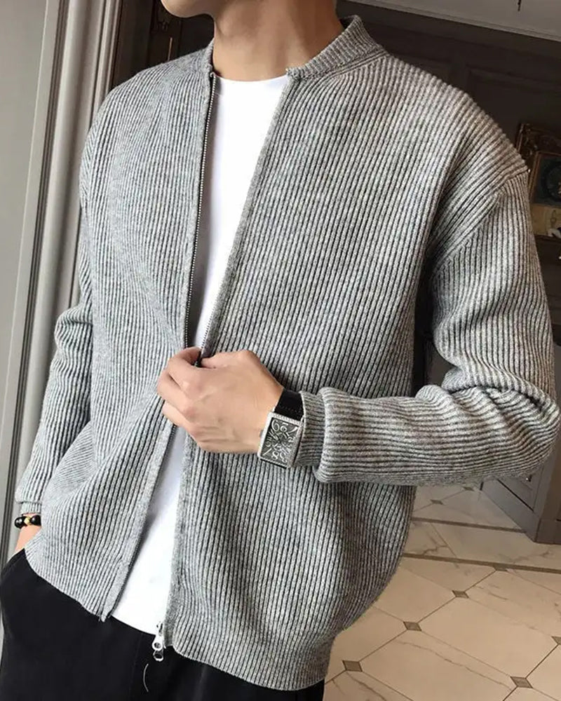 Homme Cardigan Fermeture Zippée Col Rond