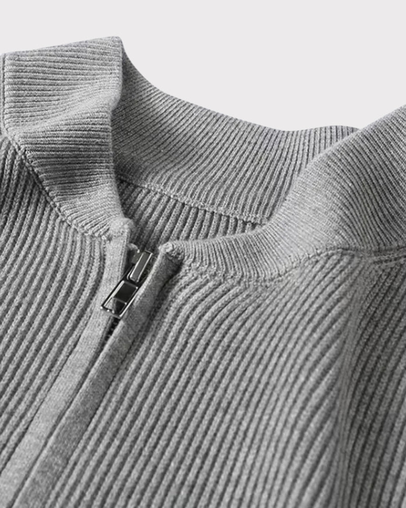 Homme Cardigan Fermeture Zippée Col Rond