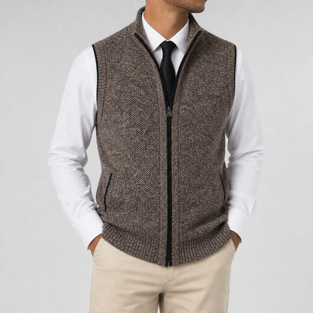 Homme Gilet Col Montant Fermeture Zippée