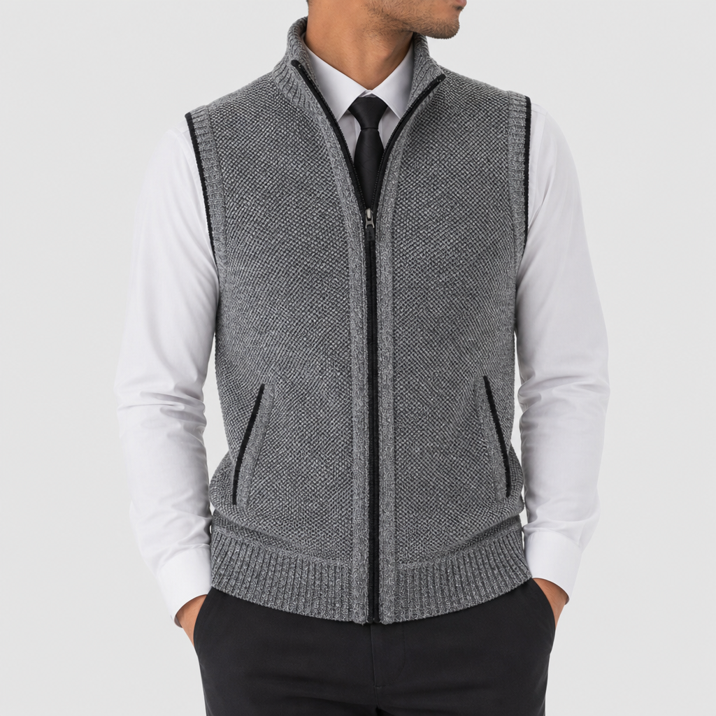 Homme Gilet Col Montant Fermeture Zippée