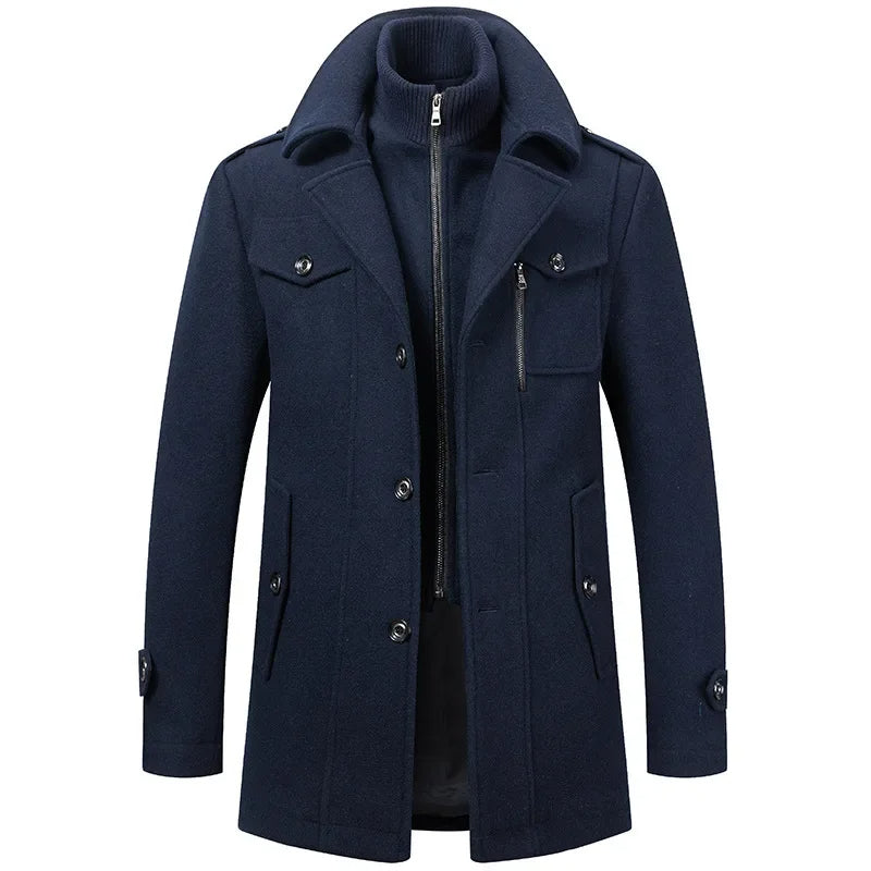 Homme Manteau Col Montant Fermeture Zippée
