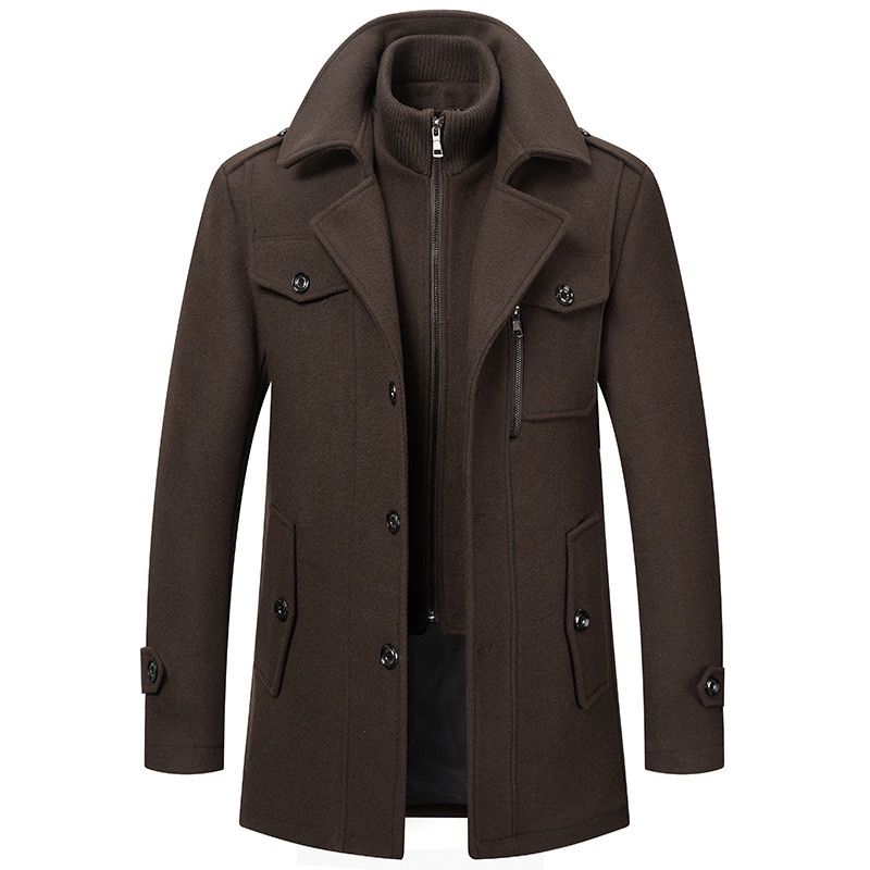 Homme Manteau Col Montant Fermeture Zippée