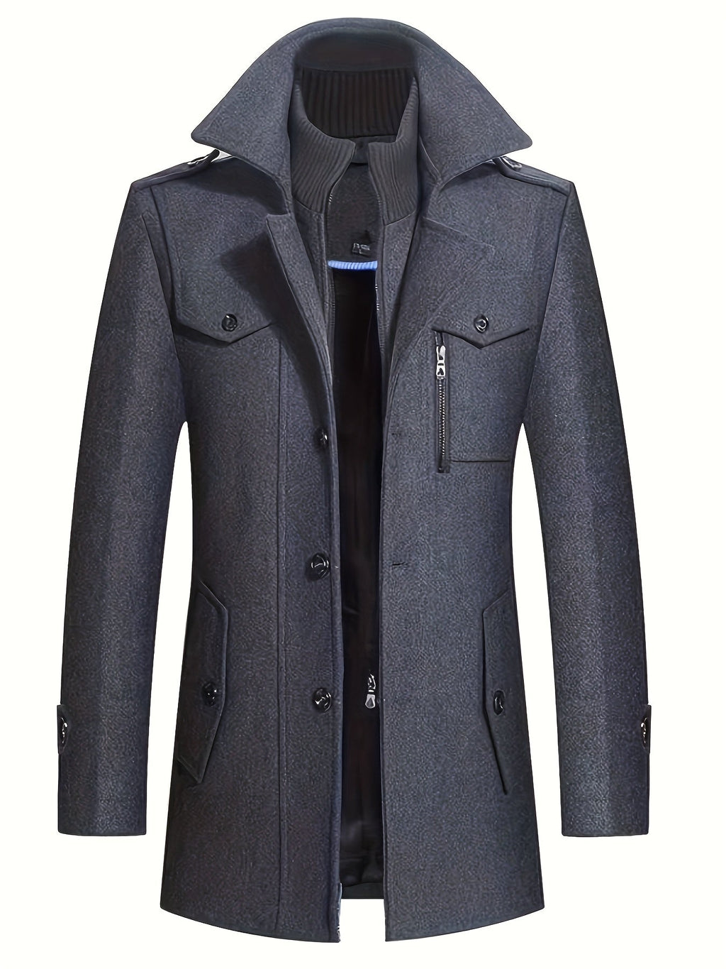 Homme Manteau Col Montant Fermeture Boutonnée