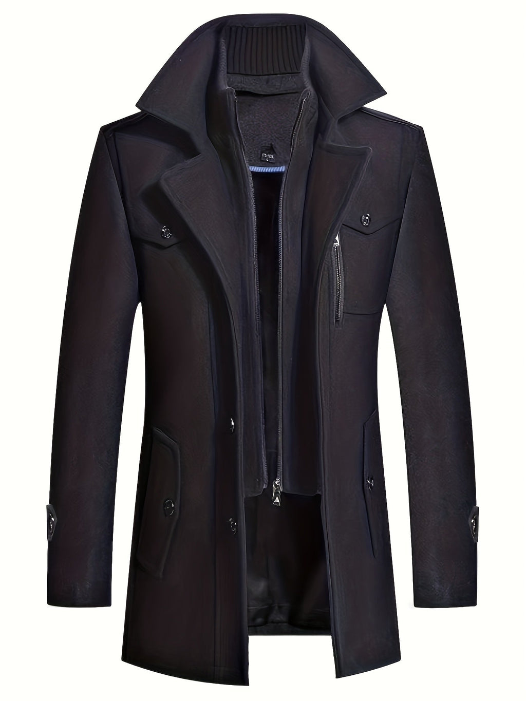 Homme Manteau Col Montant Fermeture Boutonnée