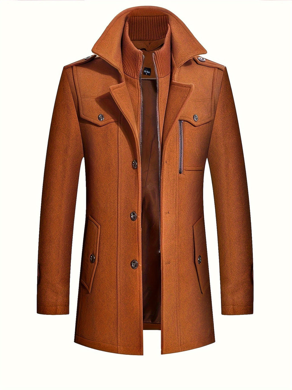 Homme Manteau Col Montant Fermeture Boutonnée