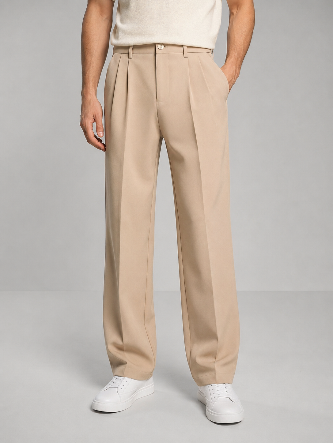 Homme Pantalon Coupe Droite Plis