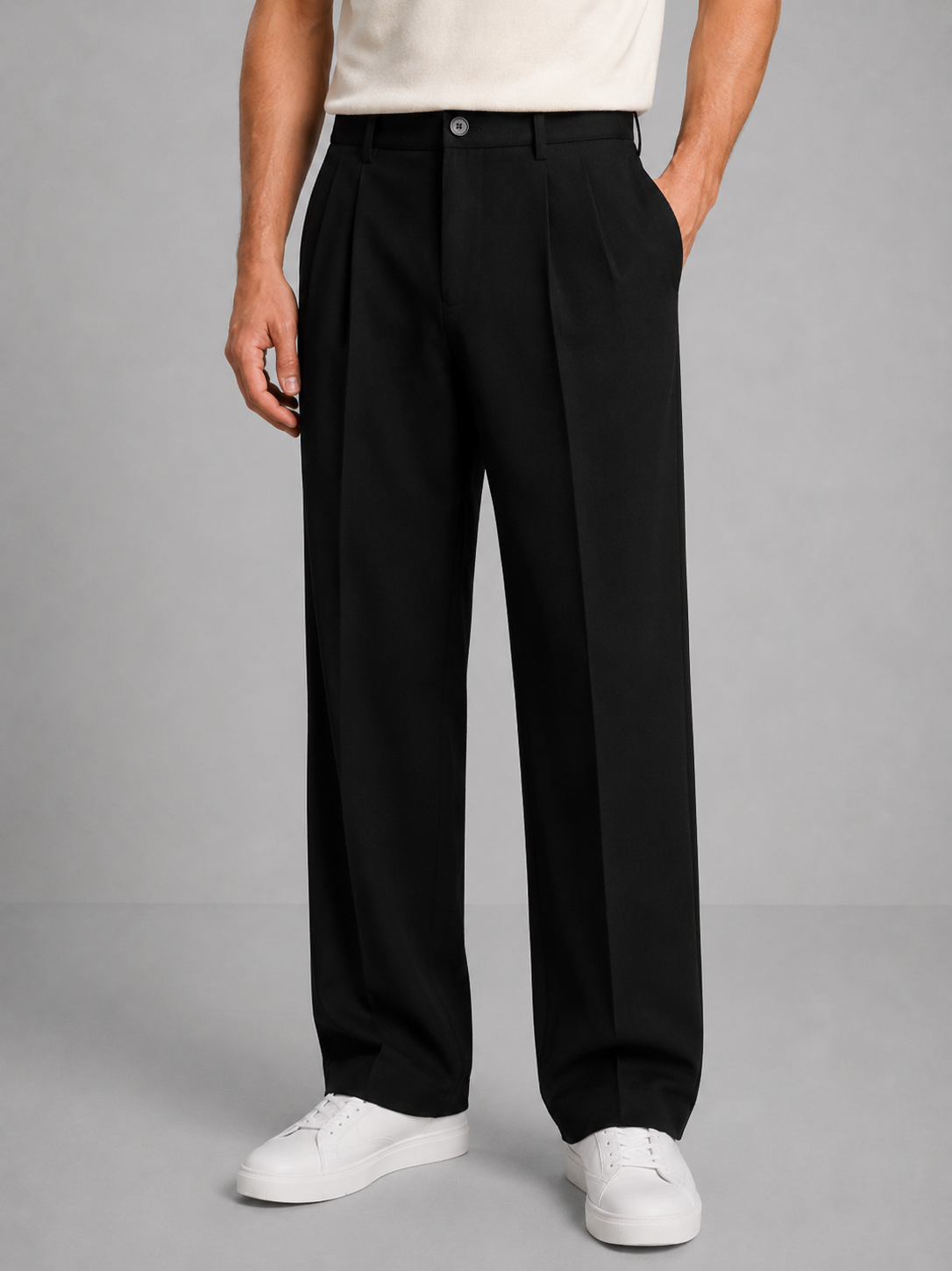 Homme Pantalon Coupe Droite Plis
