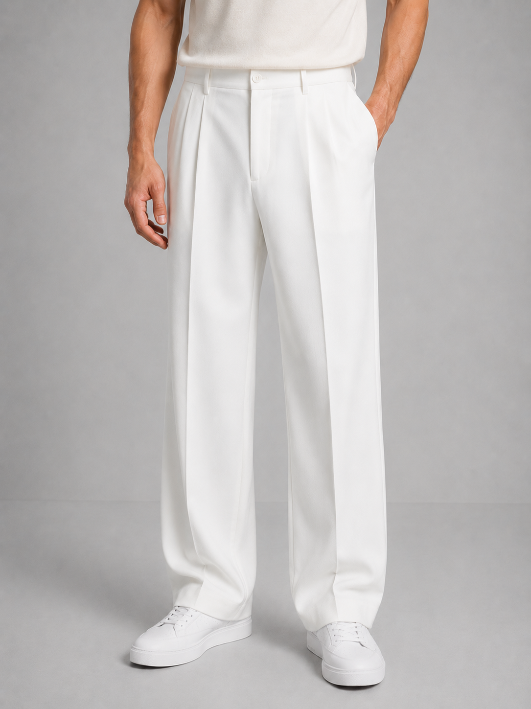 Homme Pantalon Coupe Droite Plis