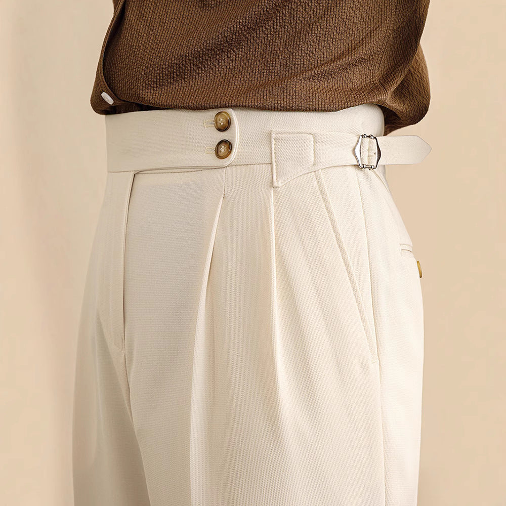 Homme Pantalon Pinces Marquées Taille Haute