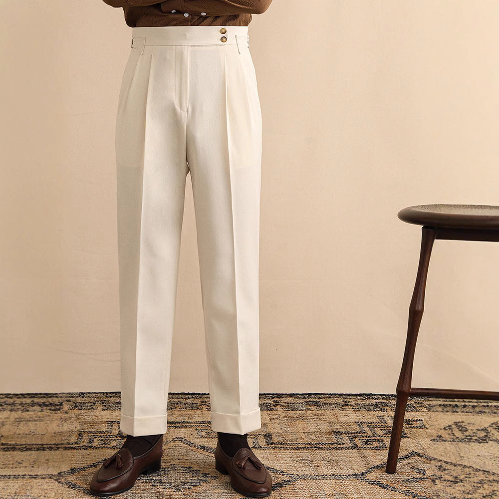 Homme Pantalon Pinces Marquées Taille Haute