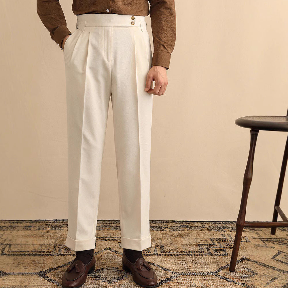 Homme Pantalon Pinces Marquées Taille Haute