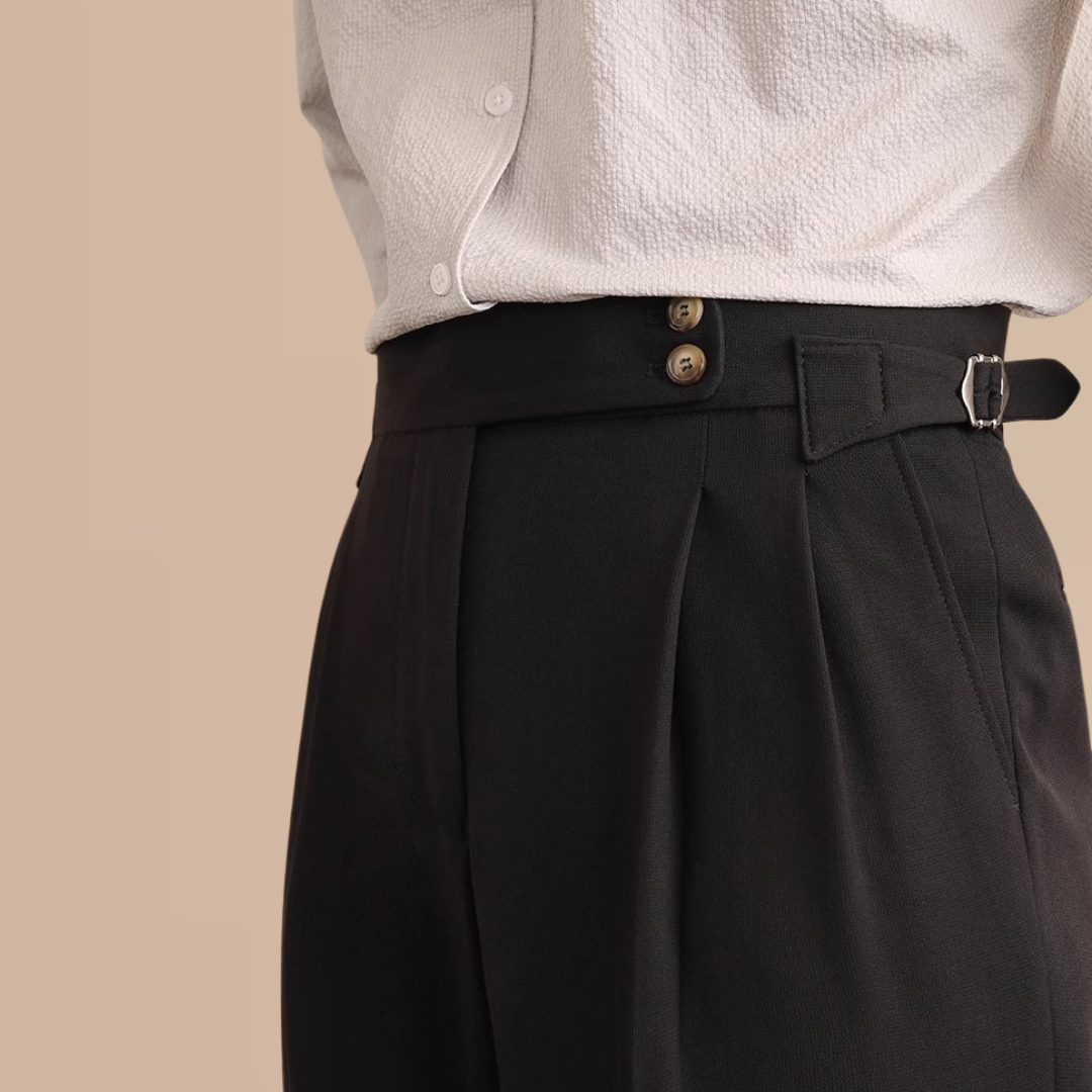 Homme Pantalon Pinces Marquées Taille Haute