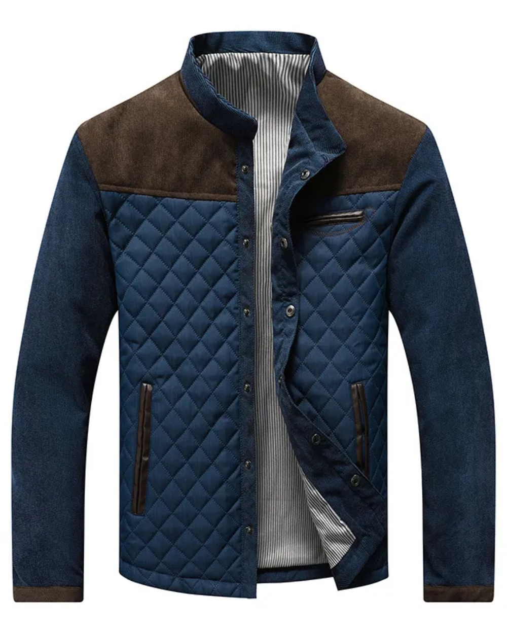 Homme Veste Col Montant Empiècements Matelassés