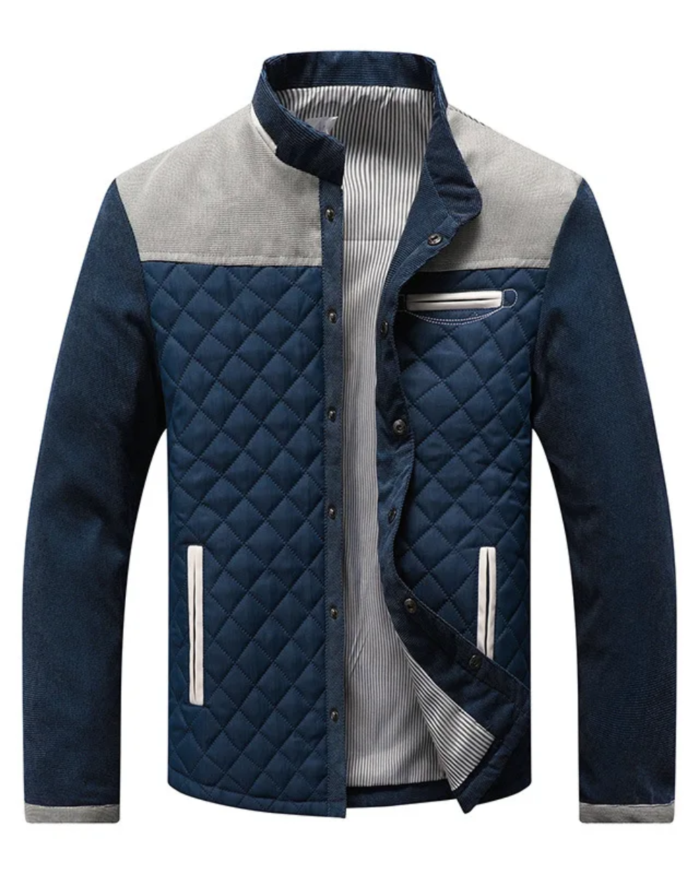 Homme Veste Col Montant Empiècements Matelassés